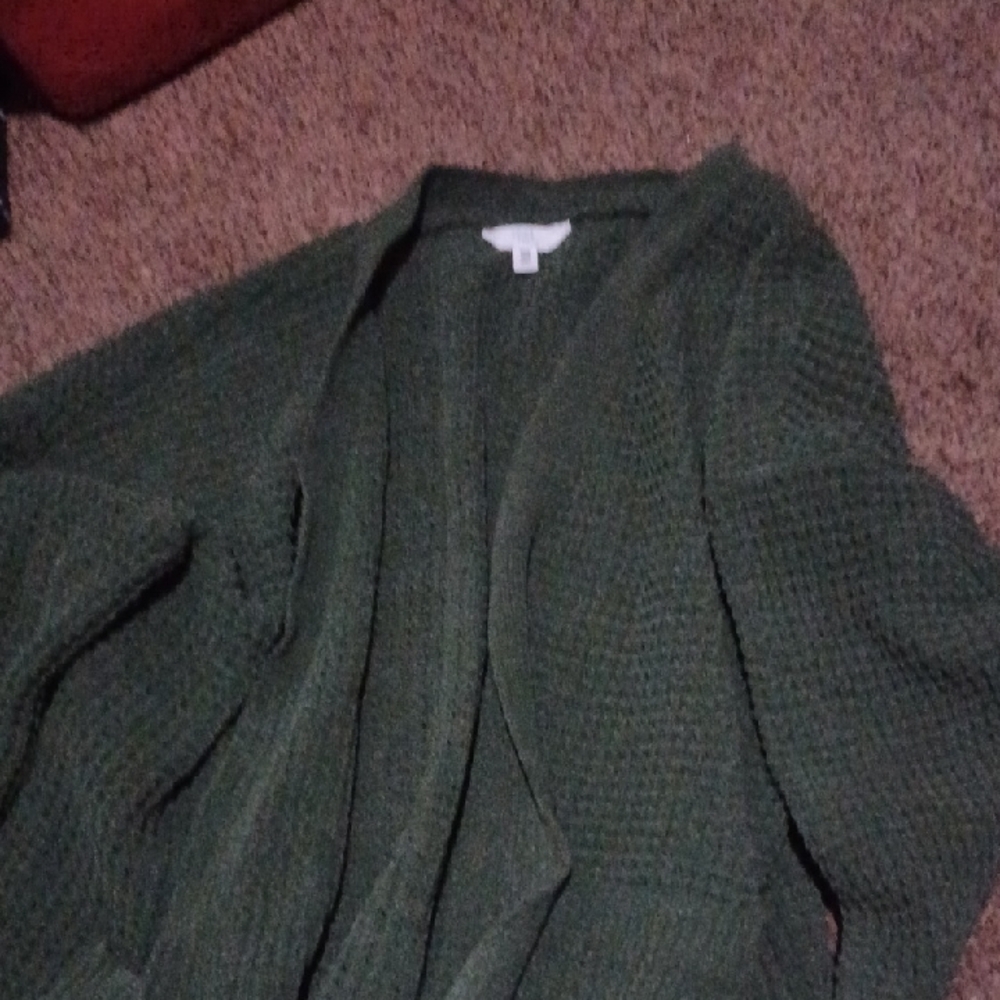 Time and Tru Green Cardigan Sweater Open Front Knit